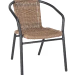 Brown Wicker Armchair (Black Frame)