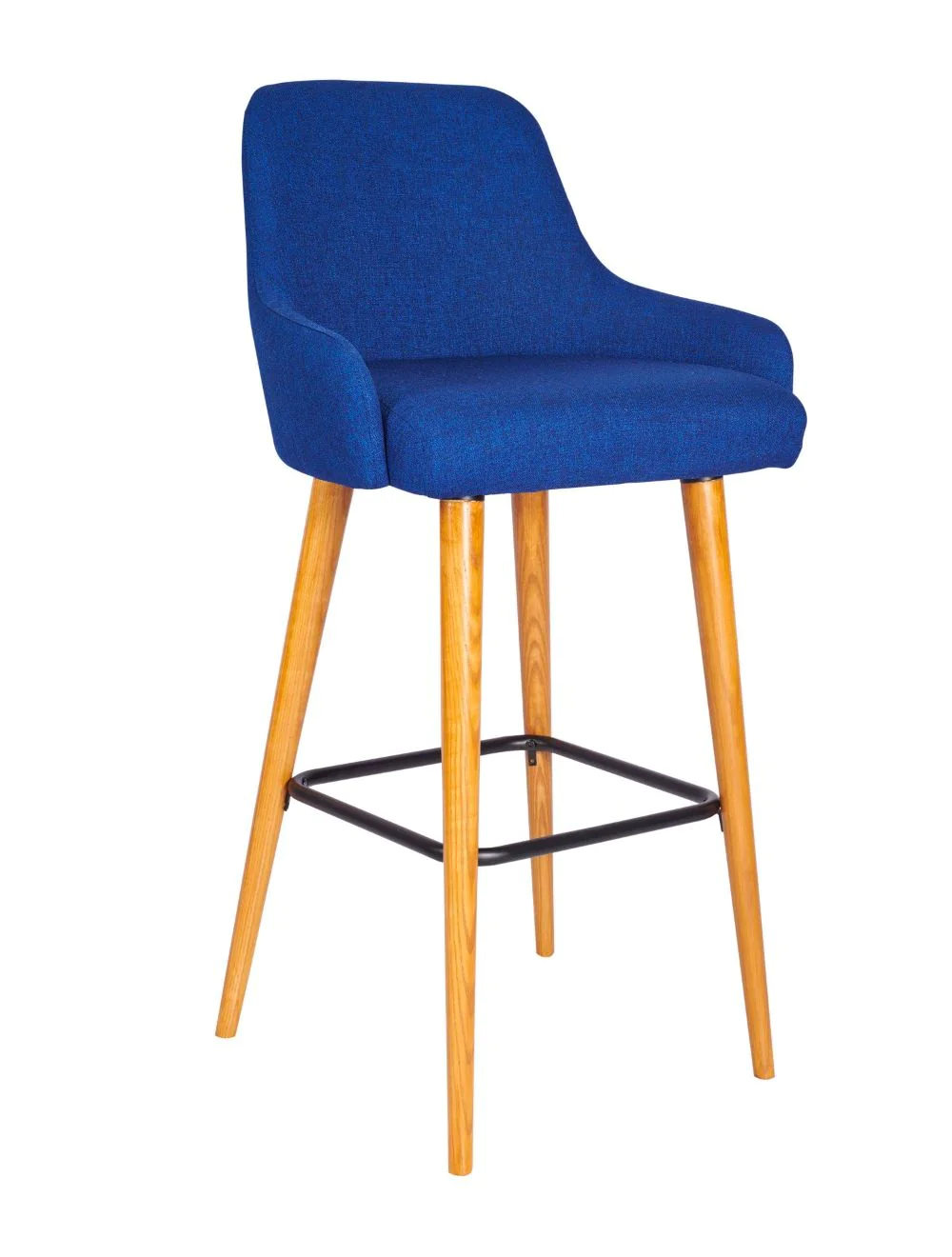 eecamden_high_stool_blue_fabric_oak_legs_2_copy.webp Camden High Stool - Lacquered Legs (Black Footrest) RFU / Raw Legs / Black Foot Rest - Image 1