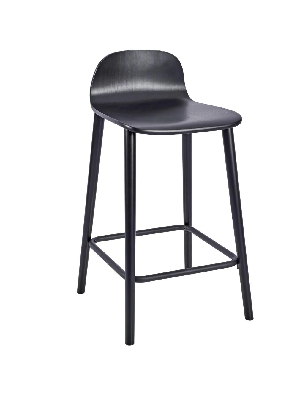 gtrgen_mid_heigh_wood_leg_stool_3__1.webp Copenhagen Mid Height Stool Black Shell, Wood Legs Black Ash Veneer Black / Black Legs - Image 1